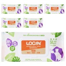 LOGIN 洛格 3合1除臭抑菌護理濕巾 貓用, 50張, 100%可生物降解, 無香精, 6包