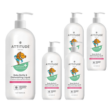 ATTITUDE 艾特優 嬰幼兒奶瓶餐具洗潔精，天然成分，低敏配方，按壓頭設計, 1L, 5瓶