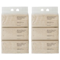 生活工坊 抽取式無漂白天然紙漿廚房紙巾, 3包, 2袋