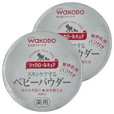 WaKODO 和光堂 嬰兒爽身粉, 140g, 無香, 藥用, 附粉撲, 2個