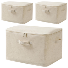 小麥購物 日式天山棉麻布藝大容量折疊衣物收納箱 L2400, 米白色, 3個