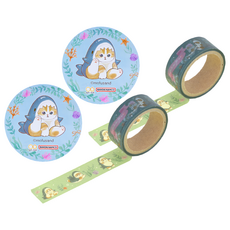 sun-star 貓福珊迪 mofusand 可愛裝扮透明膠帶 鯊魚, 玻璃紙材質, 2個