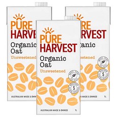 PURE HARVEST 澳洲有機燕麥奶, 無添加糖, 1L, 3瓶