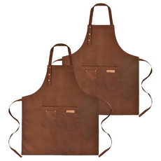 AHOYE 3扣耐磨防水防油汙雙口袋圍裙, 2件, 淺咖色