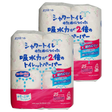 elleair 艾黎艾爾 大王製紙 超吸水滾筒衛生紙 花香 2倍吸水力 100%原生紙漿 四季花柄印花, 25m, 4捲, 2袋