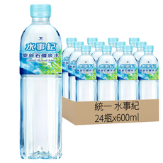 統一 水事紀 麥飯石礦泉水, 600ml, 24瓶
