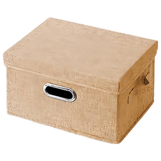 收納部屋 金屬把手棉麻整理盒 小 14L 米色 可折疊收納箱 防塵防潮, 32 x 24 x 18cm, 1個