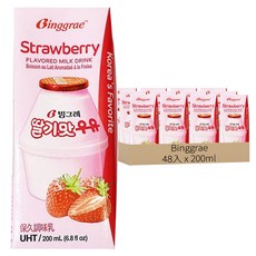 Binggrae 草莓牛奶 韓國第一品牌國民飲品 60%生乳調製 200ml, 48入
