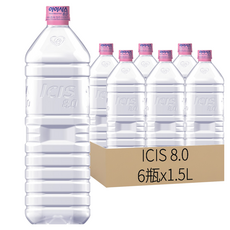 LOTTE 樂天 Chilsung Cider ICIS 8.0 無標籤礦泉水，粉紅瓶蓋，全透明瓶身，韓國經典品牌, 1.5L, 6瓶