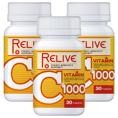 RELIVE 高單位維生素C1000, 1.5g, 30顆, 3罐