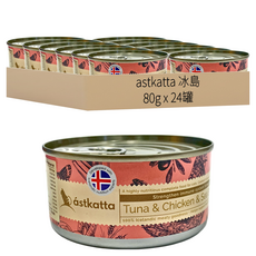 astkatta 冰島 全齡貓 品質健康主食罐, 鮪魚嫩雞蕃薯, 80g, 24罐