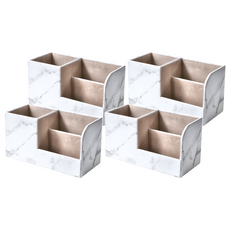 éclat 時尚皮革創意筆筒多功能收納盒, PU皮革 高密度板, 優雅大理石 白色, 4個
