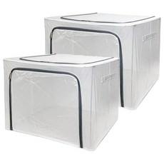 透明防水收納箱 尼龍網紗加粗鋼架 大容量儲物空間 雙邊開口, 80L, 隨機出貨, 2個