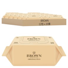 BROWN 便攜式低刺激掀蓋型濕紙巾, 55g, 20張, 12包
