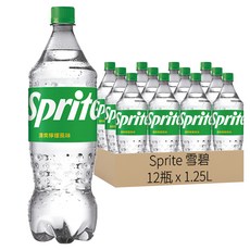 Sprite 雪碧 清爽檸檬風味 透明氣泡 酷爽解渴 不含色素、不含咖啡因, 1.25L, 12瓶
