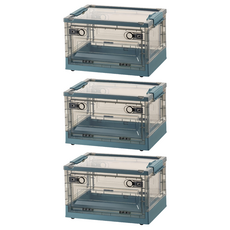 Mega 莫蘭迪雙開式可折疊滑輪收納箱 中號40L, 茶藍色, 47 x 35 x 24cm, 3個