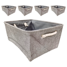 棉麻收納箱，加粗提手，多種花色規格, 大號, 神秘灰, 5個