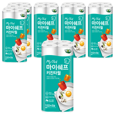 Hello Products My chef 捲筒式廚房紙巾 100%無螢光紙漿, 150張, 8捲, 6袋