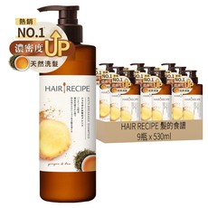 HAIR RECIPE 髮的食譜 原廠公司貨 防斷豐盈洗髮露 生薑清茶, 530ml, 9瓶
