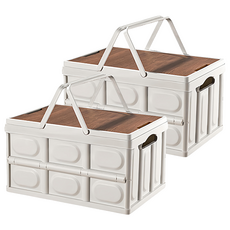 葉子小舖 手提木蓋露營摺疊箱 30L, 白色, 2個