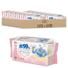 LEC 純水99%口手專用濕紙巾 迪士尼 阿拉丁, 60張, 18包