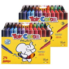 TOY COLOR 兒童纖維筆頭彩色胖胖筆, 24色, 2盒