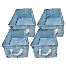 可折疊鋼架收納盒 無紡布/鍍鉻鋼架, 小花藍, 4個