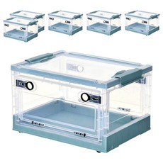 三開摺疊收納箱, 靜謐藍 + 白透明蓋, 734 小號(40.5 x 29 x 24cm), 6個