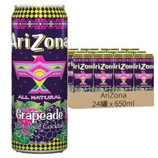 AriZona 葡萄風味果汁 650ml 口感清新 天然葡萄甜美 家庭分享超值組, 24罐