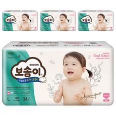 BOSOMI Real Cotton褲型尿布 女童 10~14kg, L, 136片