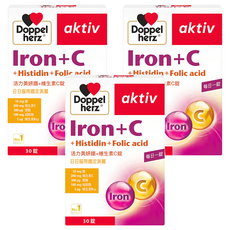 Doppel herz 德之寶 活力美妍錠 鐵+維他命C, 葉酸 維生素B12 組胺酸, 促進鐵質吸收 養顏美容, 30錠, 3盒