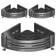 FAmILyLIFE 生活 航太鋁附掛鈎轉角瀝水置物收納架加高款 無痕貼款 A-235-G, 神秘灰, 3個