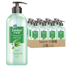 Savlon 沙威隆 台灣公司貨 抗菌沐浴露 清新綠茶, 1L, 12瓶