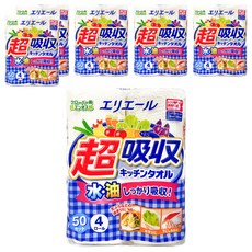 elleair 艾黎艾爾 超吸收強韌捲筒廚房紙巾 50抽 新型壓花技術 水油皆可吸收, 4捲, 6袋