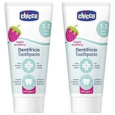 Chicco 兒童木醣醇含氟牙膏, 草莓口味, 1-5歲適用, 低磨損性配方, 50ml, 2條