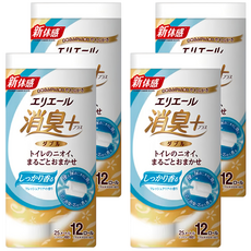 elleair 艾黎艾爾 抑臭+天然淨味捲筒衛生紙，添加天然由來雙重消臭成份，強力消除阿摩尼亞臭，100% 純紙漿, 12捲, 4袋