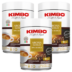 KIMBO 金牌 100% 阿拉比卡咖啡粉 義大利原裝進口 中度烘焙, 250g, 3罐
