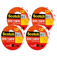 3M Scotch 超強力雙面膠帶, 18mmx5yd, 黏性更強, 適用於厚紙板黏貼 美工用途, 透明色, 4個