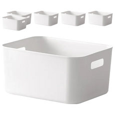 懶角落 整理收納籃 白色 中號, PP材質, 約28x22x14cm, 28 x 20.2 x 19.3cm, 6個