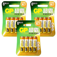 GP Batteries 超霸 Ultra 鹼性電池 AAA 贈修正帶 Set, 8個裝, 3組