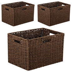 編織收納籃 23.5L 咖啡色 38 x 26 x 24 cm, 3個