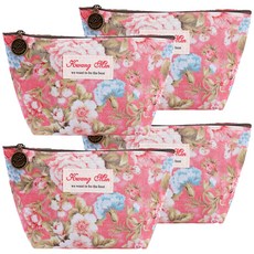 雙層防水萬用包 (收納包) 粉底花朵(小/約18*10公分) 4入 化妝包小物收納