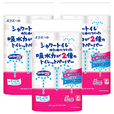 elleair 艾黎艾爾 溫水洗淨便座專用衛生紙, 菱格紋壓花技術, 100%紙漿製造, 吸水力2倍, 25m, 12捲, 3袋