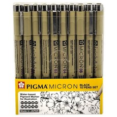 SAKURA 櫻花 PIGMA MICRON 筆格邁代針筆10件組，適合描線、插畫、原稿創作, 黑色, 1組