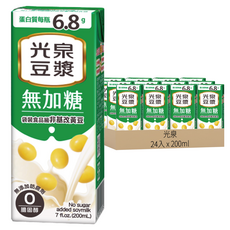 光泉 無加糖豆漿 24入 200ml - 健康無負擔，優質植物蛋白