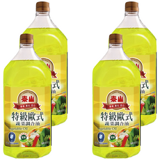 泰山特級歐式蔬菜調合油，不添加橄欖油，嚴選大豆油、芥花油、葵花油，不飽和脂肪酸84%, 2L, 4瓶