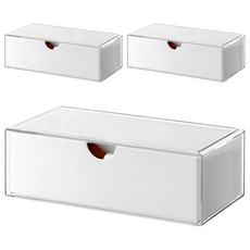 化妝品分格收納盒 有蓋抽屜一般款 PET材質, 白色, 3個