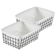 E.dot 日式鐵藝可拆式帆布置物收納籃 鏤空帶襯布, 22.5 x 28 x 11.5cm, 黑色, 2個