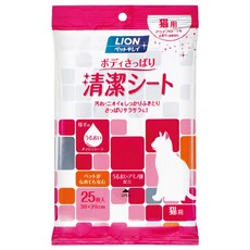 LION 獅王 漂亮寵物清爽潔膚巾 貓用 濕潤網格濕巾 去除髒汙異味, 25張, 1包