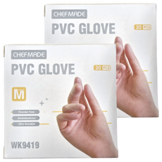 CHEFMADE 學廚 PVC手套 20個裝 無粉 左右手通用, M, 半透明色, 2盒